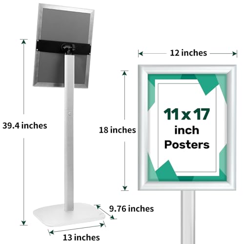 Heavy Duty Pedestal Sign Holder, 11 x 17" Floor Standing Sign Holder - color: Silver, size: 11x17in