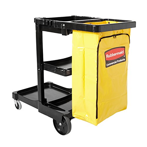 Rubbermaid Commercial Traditional Janitorial 3-Shelf Cleaning Cart, Wheeled with Zippered Yellow Vinyl Bag, for Business/School/Office/Janatorial Cleaning - style: Open Sided - Black