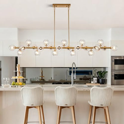Gold Linear Large Chandelier Modern Chandelier Glass Pendant Light Fixture Adjustable for Dining Living Room Kitchen Island 22-Light 70" - color: transparent-70in