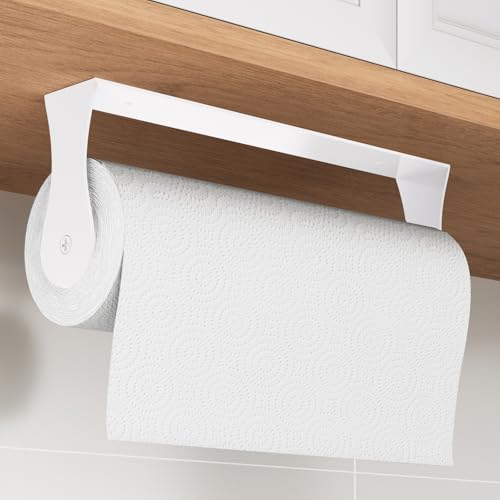 Paper Towel Holder Under Cabinet, Wall Mount,Adhesive or Drilling, White - color: White