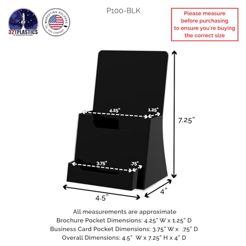 Marketing Holders 10 Pack Trifold Brochure Holder Countertop for 4.25" Rack Cards with Attached 3.5" x 2" Business Cards Black Acrylic Space Saving Multi Slot Display Stand - color: Black