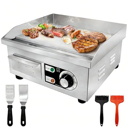 14" Commercial Electric Griddle,Electric Countertop Flat Top Griddle,110V 1500W Electric Flat Top Grill,Non-Stick Restaurant Teppanyaki Stainless Steel Grill,Adjustable Temperature Control - style: 14''