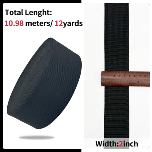 2" Black Wide Webbing Straps 12yd for Lawn Chair,Bag &Sewing - color: Black 01