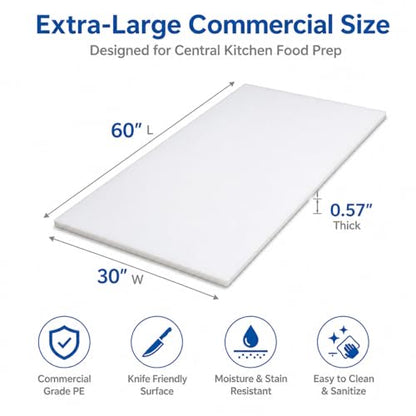 Commercial Cutting Board, Plastic Poly Kitchen Board Dishwasher Safe, Heavy Duty Food Prep Surface for Restaurant Use (60"L x 30"W x 0.57"Th) - color: White, size: 60"L x 30"W