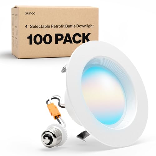 Sunco 100 Pack 4 Inch Retrofit LED Recessed Lights, 5CCT 11W=60W, Dimmable - size: 4 Inch (100 Pack)