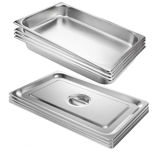 VOISEN Hotel Pans with Lids 4 Pack 1/1 Size 2.5" Deep - color: 4 Pack, size: 2.5" Deep