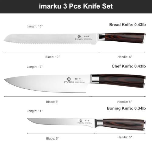 imarku 3 Piece Knife Set, Japanese High Carbon Stainless Steel Chef Knife - color: Pakkawood Brown