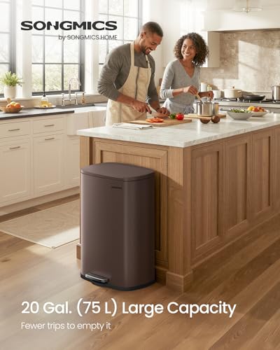 SONGMICS 20 Gallon (75 L) Trash Can, Stainless Steel, Step-On Pedal - color: Brown, size: 20 Gal.