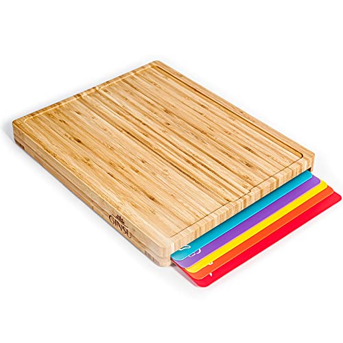 Ginsu Bamboo Cutting Board Set with 6 Mats, Wood Cutting Boards for Kitchen