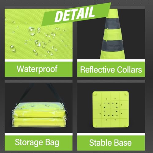 RoadHero 28 Inch 2 Pack Collapsible Traffic Safety Cones with Bag, Green - size: 28 Inch