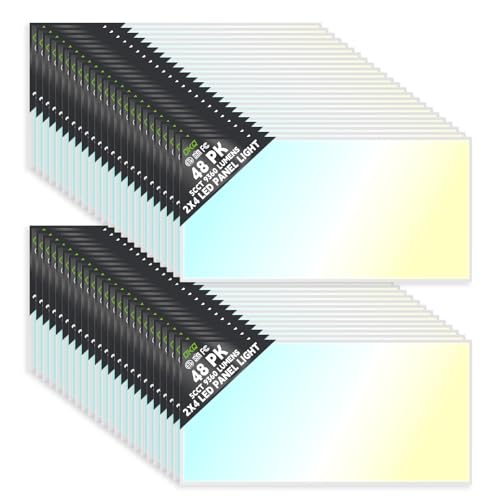 OKQ 2x4 LED Flat Panel Light Drop Ceiling Office Fixture, 5 CCT 3000K-6500K Adjustable & 5 Wattage Selectable,0-10V Dimmable, 2X4 LED Flush Mount Ceiling Light, ETL Listed 48Pack - size: 2x4FT-48Pack
