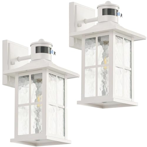 2 Pack Motion Sensor Porch Lights White Dusk to Dawn Outdoor Wall Lantern - color: White 2-Pack