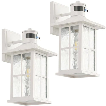 2 Pack Motion Sensor Porch Lights White Dusk to Dawn Outdoor Wall Lantern - color: White 2-Pack