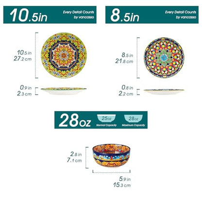 vancasso 18-Piece Dinnerware Sets,Ceramic Plates and Bowls Sets Service for 6, Bohemian Style Porcelain Dishes Set for 6, Microwave and Dishwasher Safe, Scratch Resistant,Non Toxic, Series KRVI - size: Service for 6 (18 Pcs)