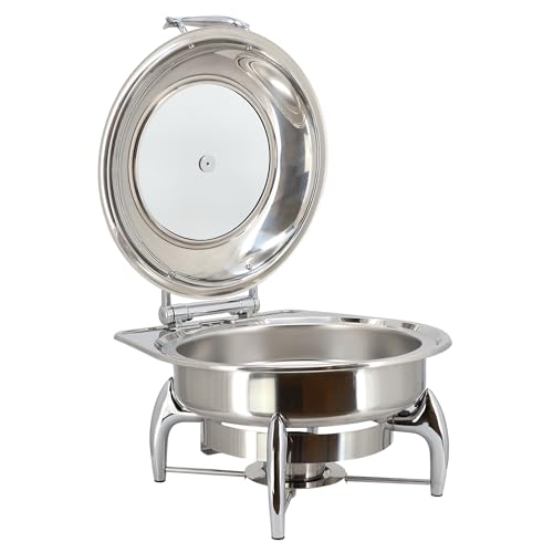 MegaChef 6.3 Quart Round Stainless Steel Professional Chafing Dish/Food Warmer/Buffet Server Serving Trays w/Window & Hinged Lid for Entertaining, Catering, Large Gatherings (6.3 Qt. w/Window) - size: 6.3 Qt. w/ Window