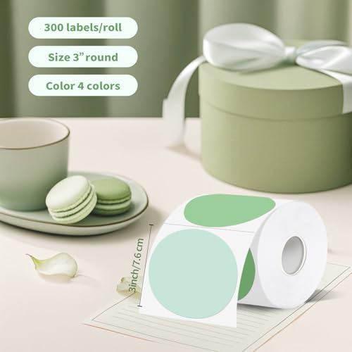 Thermal Label,3 Inch Green Gradient Round Thermal Printer Sticker,Self-Adhesive Round Direct Thermal Labels,Thermal Stickers for DIY Logo Design,Name Tag (300 Labels/1 Roll) - color: Green Gradient, size: 3 inches