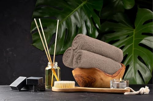 Salon Towels – Pack of 24 (16"x27") 100% Cotton Ring Spun (Not Bleach Proof) Ultra Soft, Highly Absorbent Hand Towels – Bulk for Spa, Gym & Salon (Taupe) - color: Taupe