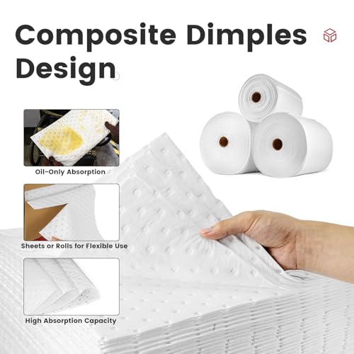 Oil Absorbent Pads Roll, Oil-Only Spill Mat, White, 16"x20", 100 Pcs - color: 100pack 3mm Thickened/Oil Only rolls(16"x20")