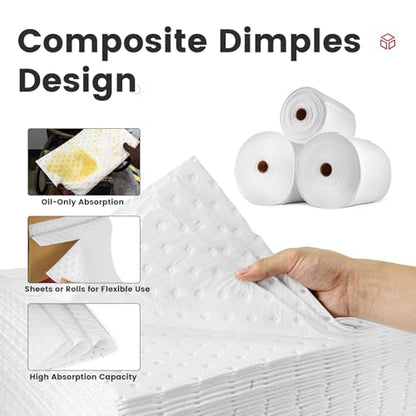 Oil Absorbent Pads Roll, Oil-Only Spill Mat, White, 16"x20", 100 Pcs - color: 100pack 3mm Thickened/Oil Only rolls(16"x20")