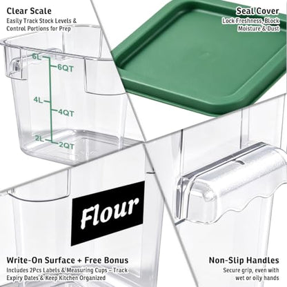 4 Pack 6QT Commercial Clear Food Storage Containers with Lid, NSF - color: Green, size: 6Qt-4 Pack