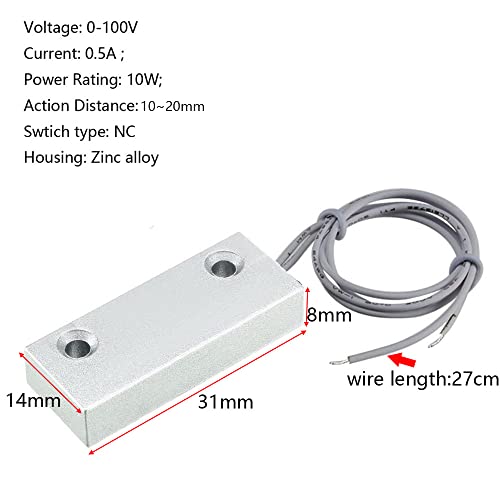 Gebildet Home Security Wired Rolling Door Contact 0~100V/0.5Amp Magnetic Reed Switch MC-51 Alarm Sensor Magnetic Switch with 2 Wires for N.C. Applications - color: Silver-E982