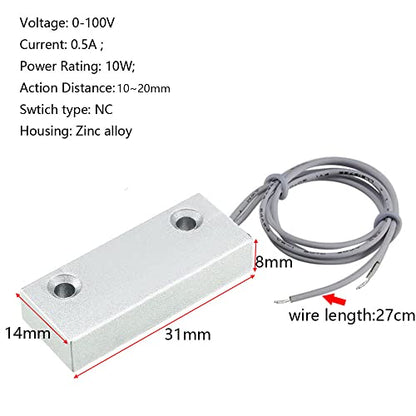 Gebildet Home Security Wired Rolling Door Contact 0~100V/0.5Amp Magnetic Reed Switch MC-51 Alarm Sensor Magnetic Switch with 2 Wires for N.C. Applications - color: Silver-E982