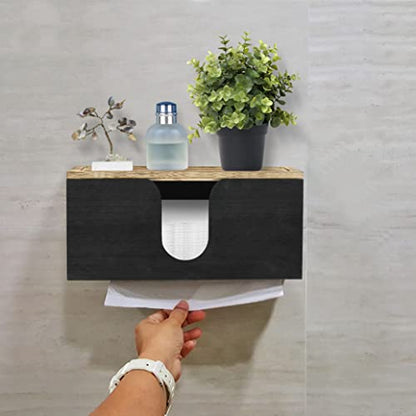 Solid Wood Paper Towel Dispenser Wall Mounted, Folded Paper Towel Holder with Lid, Commercial C-Fold, Z-Fold, Trifold Hand Paper Towel Holder Dispenser for Bathroom Kitchen Office - color: Black