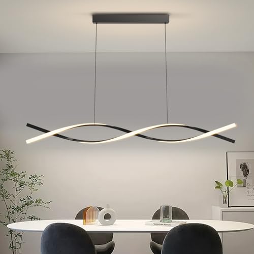 Modern Pendant Lights Fixture, 39in Aluminum LED Chandelier with Remote Control Dimmable 3000k-6000K Color Temperature, Island Lighting Lamp for Kitchen, Dining Room, Billiard Room - color: B-Black, size: 39 inch