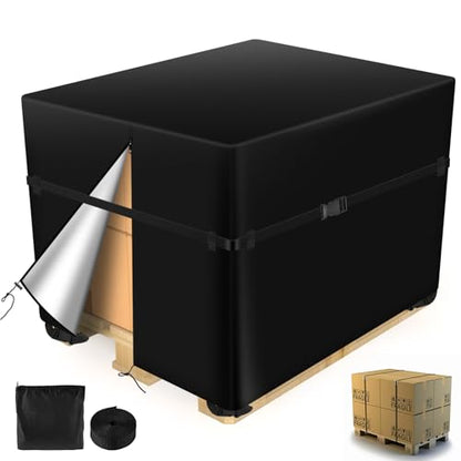 Pallet Covers 49×41×49 Inches - 900D Heavy Duty Waterproof, Triple Protection (Zipper, Reinforced Rope, 4 Buckles) for Industrial Storage & Shipping Supplies (49×41×49 Inches)