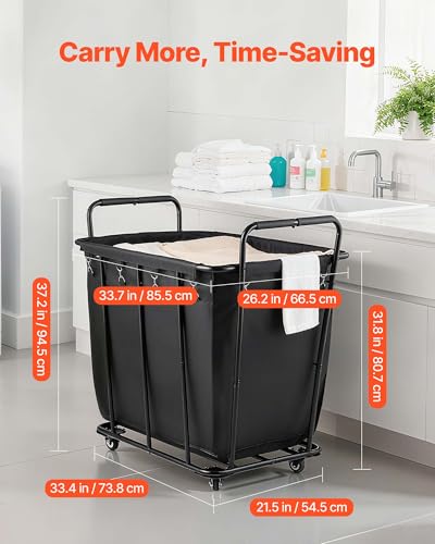 VEVOR Laundry Cart, Rolling Grocery Utility Cart with Waterproof Liner & Swivel Wheels, 260 LBS Large Load Capacity, Heavy Duty Shopping Basket for Laundry, Shopping, Camping, Grocery, Luggage, Black - size: 26.2"D x 36.4"W x 37.2"H