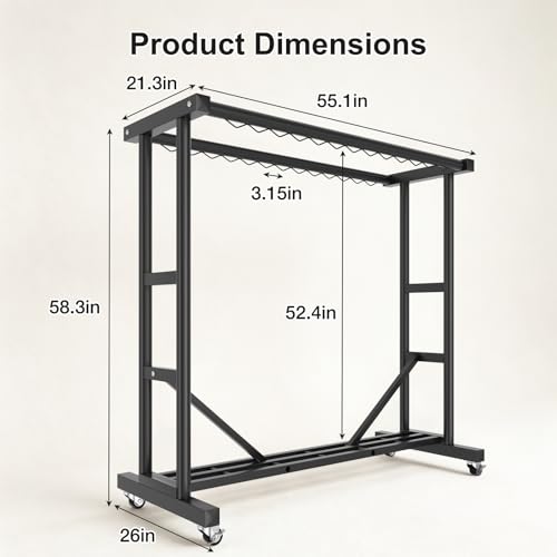 Stainless Steel Rolling Clothes Rack, 55 Inch Large Size, 700 LBS Capacity - color: Black