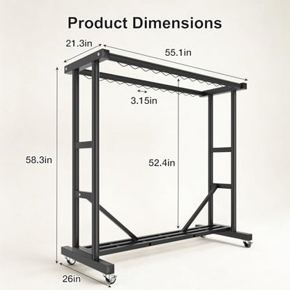 Stainless Steel Rolling Clothes Rack, 55 Inch Large Size, 700 LBS Capacity - color: Black