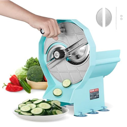 VEVOR Manual Vegetable Fruit Slicer, 0-0.5"/0-12mm Thickness Adjustable Commercial Slicer Machine, Double Feed Ports, Stainless Steel Blade Food Cutter Slicing Machine for Cucumber, Lemon, Tomato - size: Manual-Vegetable-Plastic