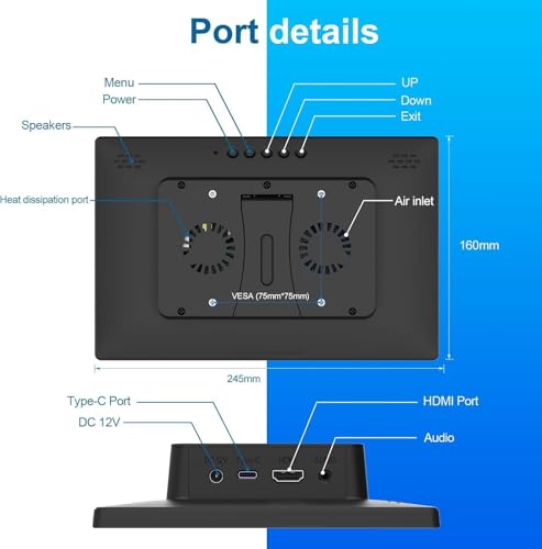 10.1 Inch Touchscreen for Raspberry Pi,1280 * 800,HDMI USB-C(Dark) - color: dark