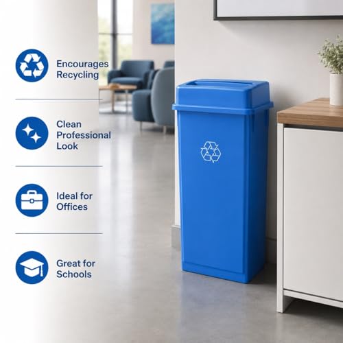 23 Gallon Slim Rectangular Commercial Trash Can, Heavy Duty Plastic Indoor Waste Bin for Kitchen, Office, Restaurant, School, Restroom & Janitorial Use (Blue, with Lid) - color: Blue