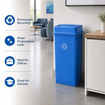 23 Gallon Slim Rectangular Commercial Trash Can, Heavy Duty Plastic Indoor Waste Bin for Kitchen, Office, Restaurant, School, Restroom & Janitorial Use (Blue, with Lid) - color: Blue