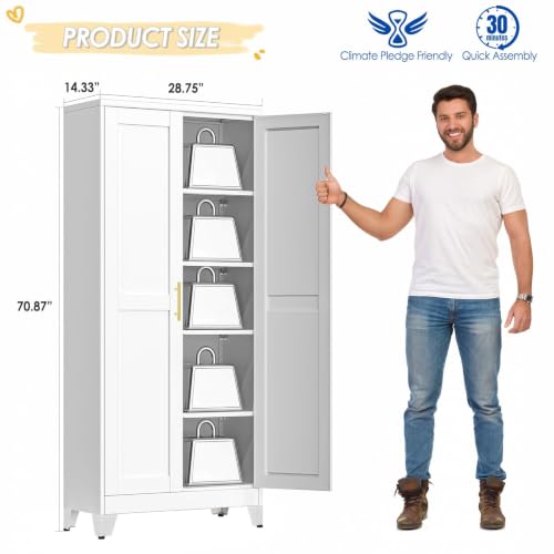 GAIOUS 71" Tall Metal Storage Cabinet with 2 Doors and 4 Adjustable Shelves - color: White, size: 13.77"D x 28.75"W x 70.87"H