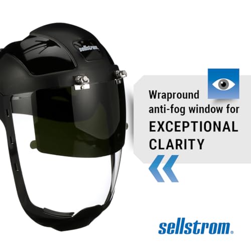 Sellstrom DP4 Face Shield - Lightweight Mask with High Impact Crown & Ratchet Headgear for Work, Grinding, Plasma/Flame Cutting - ANSI Z87.1 - Clear Anti Fog Polycarbonate Window - UV/IR Flip Up Visor - style: Shade 6 Infrared Visor W/ Chinguard