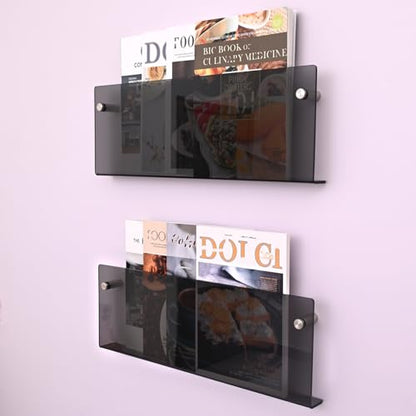 2 Pcs Acrylic Magazine Rack, 17" Black Record Holder, Hanging Bookshelf Literature Storage Rack for Waiting Room, Office, Home Display - size: Black 17 Inch