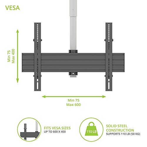 Kanto CM600W Telescoping Ceiling TV Mount for 37 to 70-inch TVs | Hanging TV Bracket with 23" of Height Adjustment | Tilt & Swivel Design | 360° Rotation | Hidden Cable Management | White - style: Indoor - For 37" to 70" TVs - White