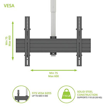 Kanto CM600W Telescoping Ceiling TV Mount for 37 to 70-inch TVs | Hanging TV Bracket with 23" of Height Adjustment | Tilt & Swivel Design | 360° Rotation | Hidden Cable Management | White - style: Indoor - For 37" to 70" TVs - White