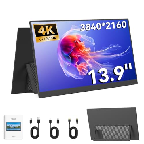 13.9 Inch 4K Portable Monitor,3840 * 2160 IPS 3:2 Screen, 100% sRGB HDR USB-C HDMI Second Monitor for Laptop,External Second Monitor for Laptop, Phone, PS5, Xbox, Switch, PC (13.9") - size: 13.9"