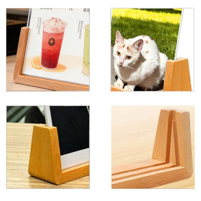 U-shaped Acrylic Sign Holder with Wood Base Menu Holder Flyer Holder Poster Stand Photo Stand Widened Base Windproof, Can Be Used Outdoors (8.5*11) - size: 8.5*11