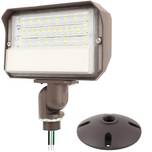 Dusk to Dawn Outdoor 25W LED Flood Light with Knuckle & Plate Mount, 5000K Color Selectable, ETL Commercial LED Security Lighting - size: 25W