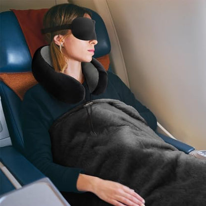 urnexttour Travel Pillow and Blanket Set Neck Pillow Airplane Foam Black - color: A-black