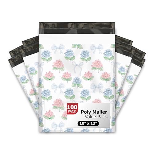 10x13 (100) Hydrangeas Summer Designer Poly Mailers Waterproof Self Sealing Tear Resistant Polymailers Shipping Envelopes Premium Printed Bags For Small Businesses - color: Hydrangeas, size: 10x13 inches