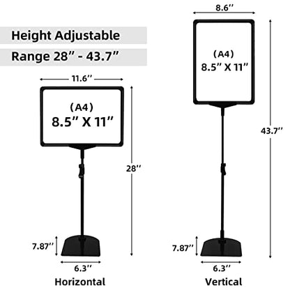 Sign Holder Stand with Adjustable Height Snap Open, Reusable Sign Holder 8.5 x 11 Inch for Display Advertising Business Menu Flyer Signage, Vertical and Horizontal View (Black, 2 Pack) - size: 8.5"x11"-2Pcs