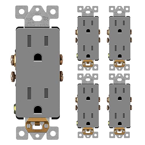 LIDER Decorator Receptacle, Tamper-Resistant Wall Outlet, 15A, 5-Pack - color: Gray, size: 15 Amp (No Wall Plate)