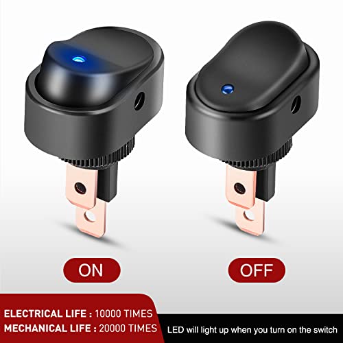 Nilight 5PCS 12V 30A Blue LED Rocker Switch 3Pin SPST Oval 12mm Hole