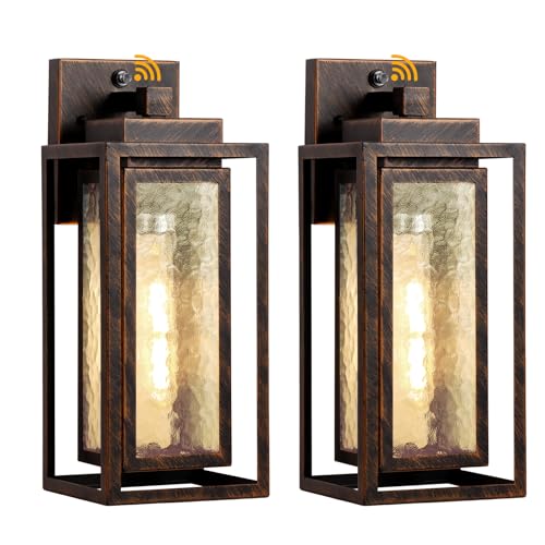 WIHTU 15.78'' Dusk to Dawn Porch Light, Outdoor Wall Sconce Light, Garage - color: Gold-Brushed Black, size: Dusk to Dawn